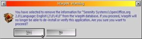 WarpIn will issue a warning when you remove the database entry (click image to enlarge)
